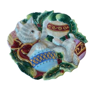 Fitz and Floyd 3D Gatito Plato de Navidad Artesanal Cerámica Bandeja de Vacaciones - Imagen 1 de 10