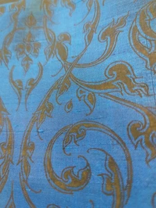 Tessuto seta vintage 2+ iarde 40" blu royal nero rotolo retrò anni 80 90 - Foto 1 di 2