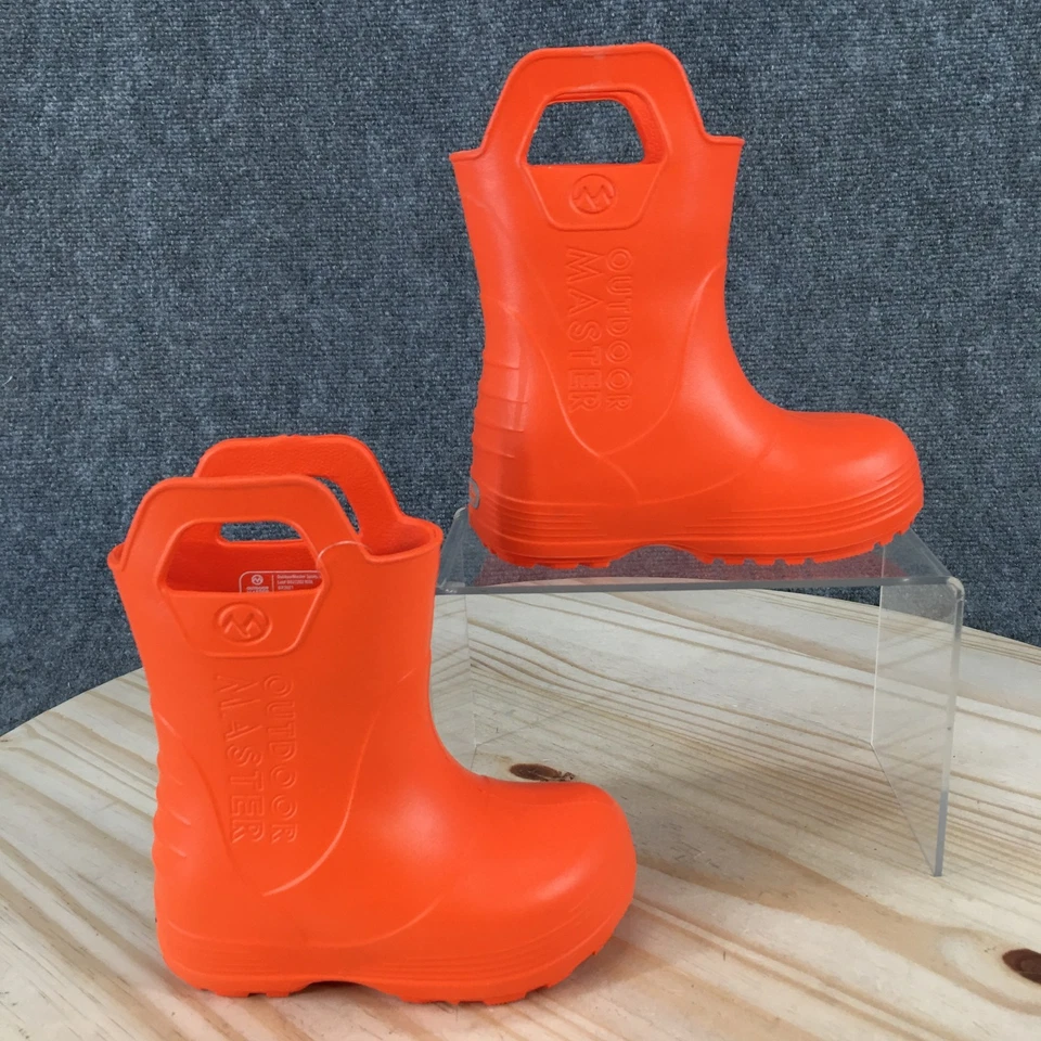 Botas maestras para exteriores niño pequeño 7 naranja impermeables lluvia tirar de la punta roud logotipo Foto 1 de 4