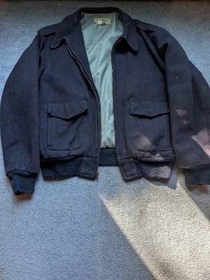 VTG LL Bean Jacket Mens XL Navy Blue Wool Bomber Coat Full Zip Lined Heavyweight - Image 1 of 4