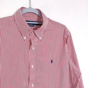 Camicia Ralph Lauren uomo grande rossa bianca righe cotone manica lunga vestibilità personalizzata - Foto 1 di 13