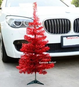 Christmas Small Tinsel Tree Red Artificial 2 .9"  Tabletop Pine Style Table Top  - Picture 1 of 6