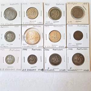 Vintage Portugal Coins - Silver Escudos & Others 1919-1955 Lot of 12 - Picture 1 of 10