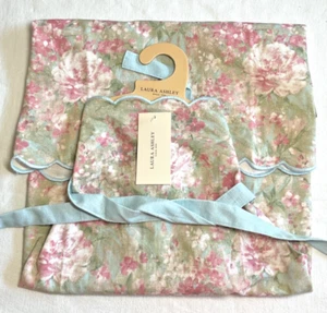 LAURA ASHLEY CHEF APRON MAYVILLE GREEN PINK FLORAL ONE SIZE 36 X 27 COTTON NWT - Picture 1 of 2