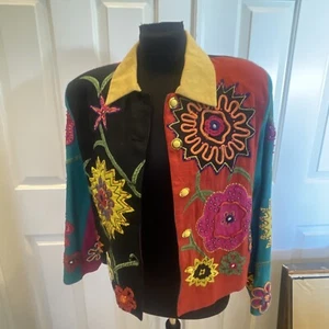 Anage Jacke Gr. S Mehrfarbig Perlen Blumen Handarbeit Bestickt Gefüttert EUC - Bild 1 von 11