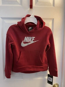 Nike Glitter Futura Fleece Logo Pullover Hoodie Pomegranate Girl's Size 6X NWT - Picture 1 of 4