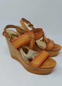 COACH Light Tan/ Bright C Guileietta Wedge Sandals Size 9.5 - Picture 1 of 8