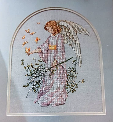Cross Stitch Pattern ANGEL with BUTTERFLIES Flower Garden Pastel Colors - Image 1 of 4
