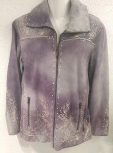 Scully Women's Western Jacket Sm, Purple & Gray Suede Embroidery & Sequins, Vtg - Picture 1 of 16