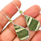 Natural Chrysotile & Peridot 925 Sterling Silver Earrings Jewelry E-1002