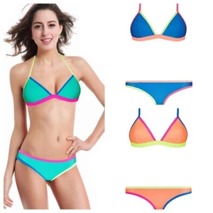 Women's Beachwear 2 pieces Wet Suit Neoprene Bikini Set Swimsuit Bright Color - Picture 1 of 22