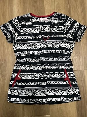 Koi от Kathy Peterson размер маленький скраб Топ / черный белый красный любовь - Изображение 1 из 4