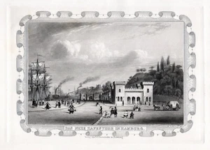 HAMBURGO: La nueva puerta del puerto, grabado en acero original, James Gray 1852 - Imagen 1 de 1