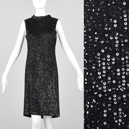 VALENTINO Piccolo abito Valentina Ltd anni 60 nero maglia paillettes vintage paillettes cambio vintage