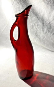 Mosser Vintage Ruby Red Oil Vinegar Glass Cruet 7 3/4" w/Handle Bottle Decanter - Picture 1 of 6