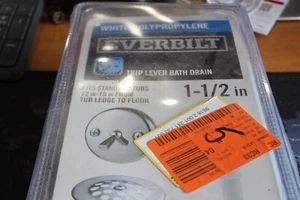 Everbilt Trip Lever Bath Drain 1-1/2" White Polypropylene Pipe Chrome Trim (KH) - Picture 1 of 6