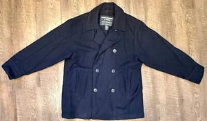 Abercrombie & Fitch Men's Medium M Navy Blue Heavy Wool Pea Coat Military Jacket - Picture 1 of 9
