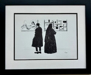 J. Herr "Rabino y monja en museo de arte" NUEVO ENMARCADO ARTE humorístico judío mediados de siglo - Imagen 1 de 3