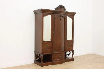 English Victorian Antique Mahogany Triple Wardrobe Armoire #53477 - Image 1 of 4