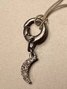 NWT Fossil  Charm  Moon Rhinestone Crystals Stainless Steel Silvertone - Picture 1 of 2