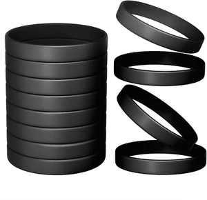 12 Pieces Silicone Bracelets- Black Color Blank Rubber Wristbands for Adults Tee - Picture 1 of 7