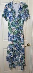 Mujer FREE THE ROSES Verde Azul Rosa Floral S/s Volantes Maxi Vestido Envolvente Talla Mediana - Imagen 1 de 5