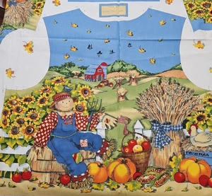 Herbstschürze Stoffplatte mit Vogelscheuche 1997 Susan Winget Ernte Haus Herbst Handwerk - Bild 1 von 10