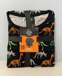 NWT Hyde & Eek 2Pc Women’s Cotton Base Layer Pajamas Black Neon Dinosaurs Sz S - Picture 1 of 4