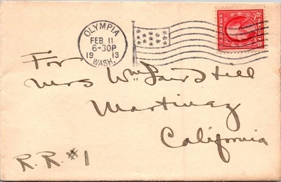 GOLDPATH: US COVER 1913 OLYMPIA,WA.FLAG CANCEL,R/R/#1 CV885_P19 - Image 1 of 2