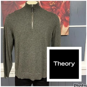 Theory Hilles 1/4 Zip Cashmere Sweater Green Mens Sz Large Slim Fit - Picture 1 of 11