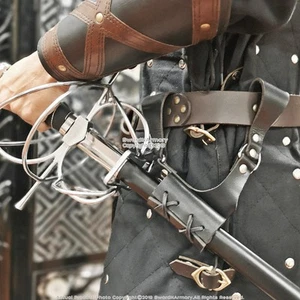 Genuine Leather Medieval Right Hand Rapier Sword Frog Belt Hanger LARP SCA HEMA - Picture 1 of 3