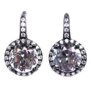 925 Sterling Silver 8 MM. White Topaz & Zircon July Birthstone Jewelry Earrings - Picture 1 of 4