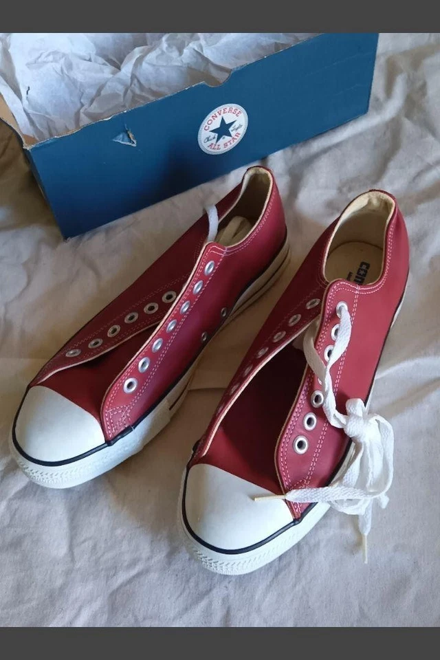 Deadstock Vintage Años 90 Converse All Star Bajo Cuero Rojo 15864 Hecho en EE. UU. US9.5 Foto 1 de 4
