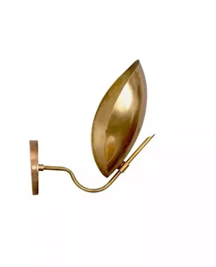1 Light Curved Shades Vintage Wall Sconce Mid Century Brass Wall Fixture - Picture 1 of 5