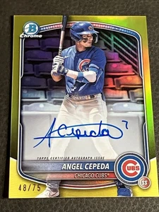 Angel Cepeda Yellow Refractor 2025 Bowman Chrome Auto #/75 Cubs - Picture 1 of 2