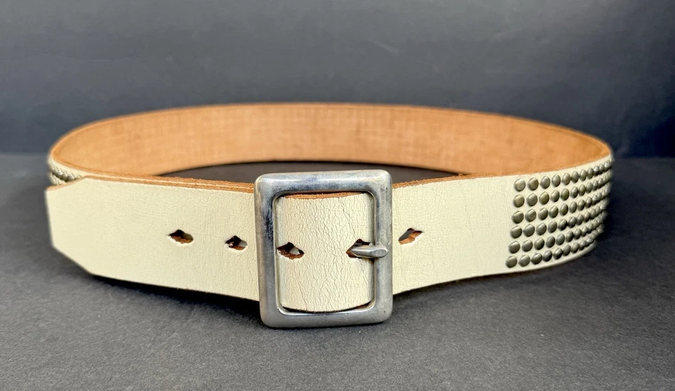 Autêntico JOED- 100% Couro cravejado Off-White, Bege Marfim Creme Cinto Studs ML - Imagem 1 de 4