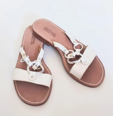 Michael Kors Women Size 7M Sandals Slides White Leather Flats - Image 1 of 4