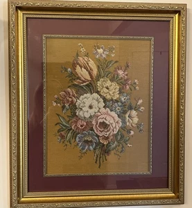 "Hermoso tapiz floral vintage enmarcado profesionalmente 18,25"" X 21""" - Imagen 1 de 10