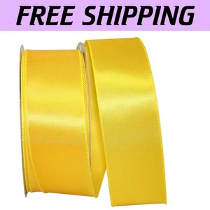 100% Polyester Wired Edge Satin Ribbon, 2-1/2 Inch X 50 Yards in Elegant Yellow - Picture 1 of 2