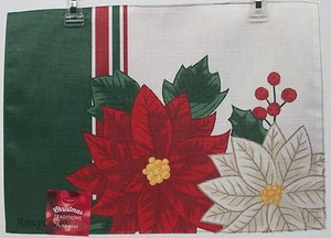 Christmas St Nicholas Square 2 Pionsettia Stripe Placemat 18x13 NWT - Picture 1 of 1