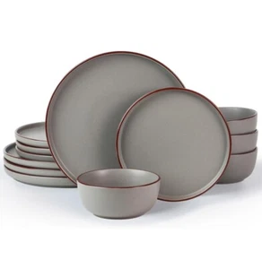Famiware Mercury Plates and Bowls Sets, 12 Pieces Stoneware Dinnerware Sets, ... - Picture 1 of 6