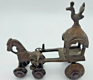 HINDU BRONZE Horse and Chariot Temple / Toy on Movable Wheels India - Picture 1 of 8