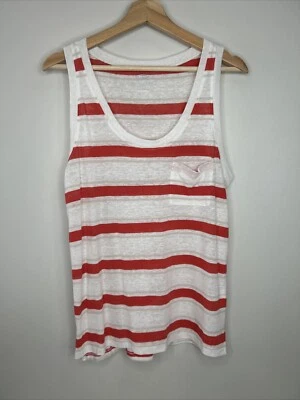 Old Navy Women’s M White Tan Red Stripe Linen Blend Semi Sheer Tank - Image 1 of 4
