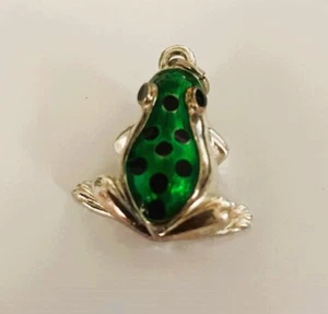 VTG Frog Pendant/Charm Green with Black Spots Silvertone EUC Small - Picture 1 of 5
