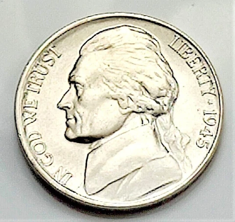 1945 D  Jefferson Nickel - BU Silver War Nickel From OBW Roll Cover