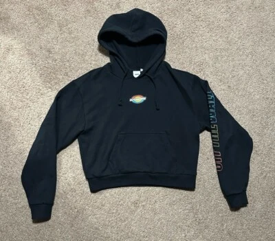 Vans Off The Wall Cropped Hoodie Sweatshirt Women's Size XS Black 3D Logo — 第 1/4 张图片