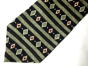 Vintage Rüschen behauene Herren Krawatte Krawatte grün schwarz gestreift geometrisch 56" kurz - Bild 1 von 4