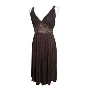 Vintage Beaded Sequin Dress 12 Brown Retro 20s Grecian Art Deco Goth Stenay - Picture 1 of 16