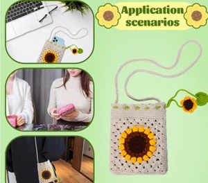 Handgefertigte gehäkelte Sonnenblumen-Handytasche – gestrickte Blüten Umhängetasche für Frauen - Bild 1 von 6