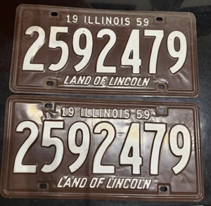 Vintage Illinois 1959 Auto License Plate Set Man Cave Car Collector Land Lincoln - Picture 1 of 3